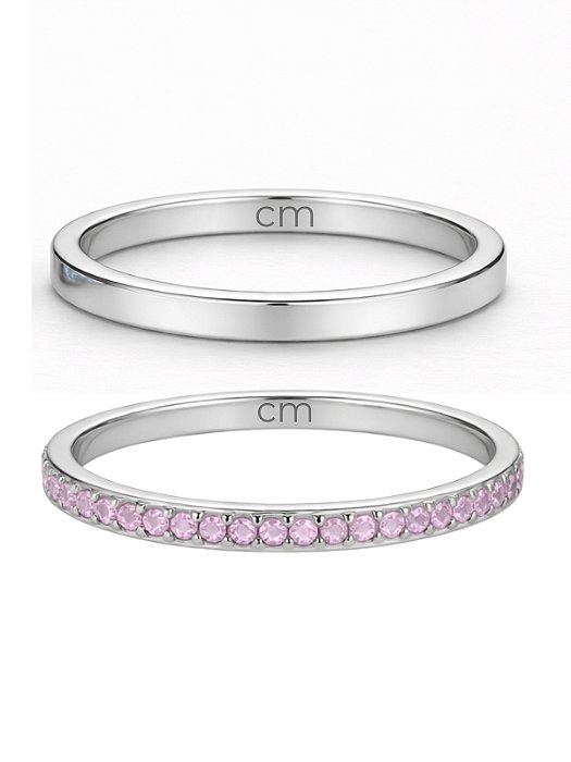 Par de aliança Polonia com pedra Rosa - Prata 950