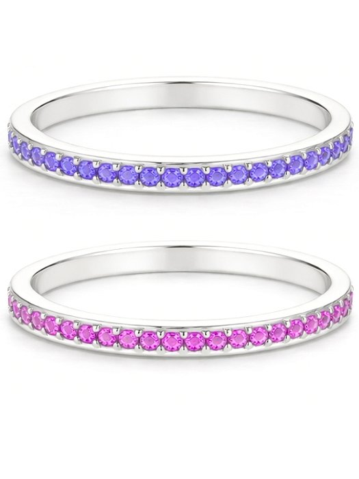 Par de Aliança Bella Rosa e Roxo - Prata 950