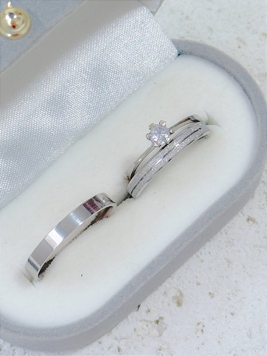 Par de Aliança Romeu + Solitário - Aço inox