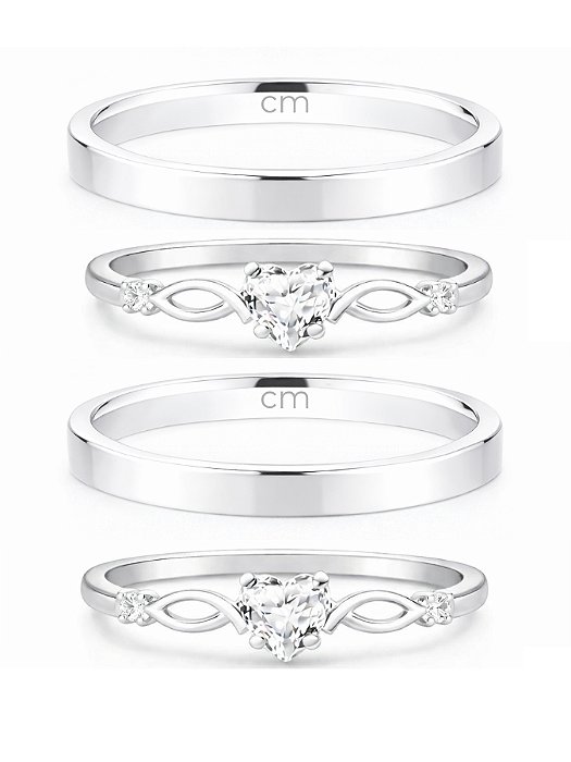 Par de Aliança Holanda 2mm + Solitários Love cristal - Prata 950