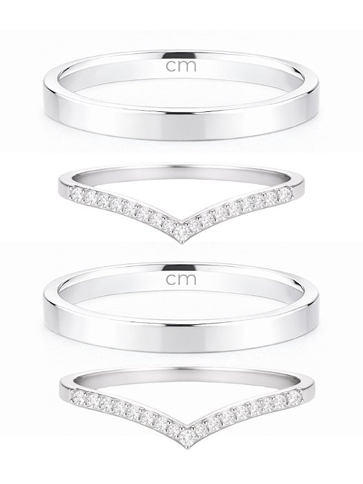 Par de Aliança Holanda 2mm + Solitários cravejados V - Prata 950