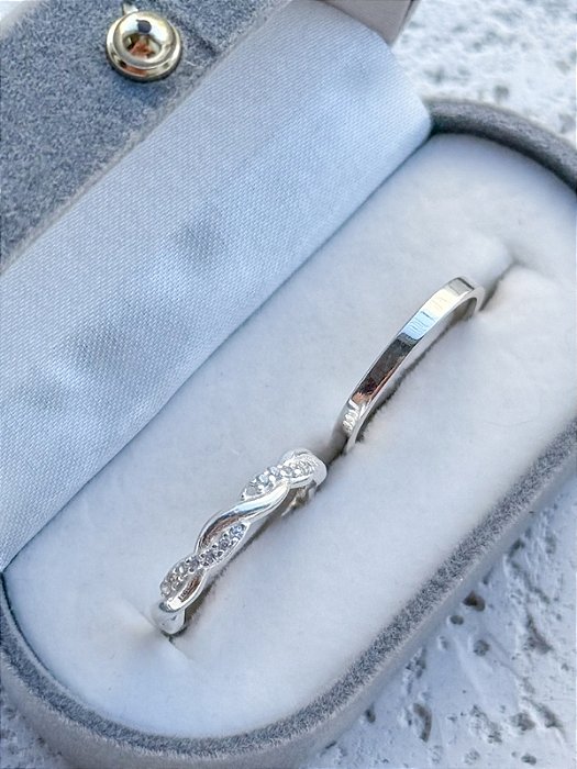 Par de Aliança Mônaco com pedra e Holanda - Prata 950