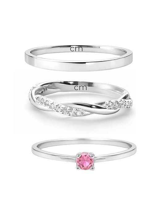 Par de Aliança Mônaco com pedra e Holanda + Solitário encanto Rosa - Prata 950