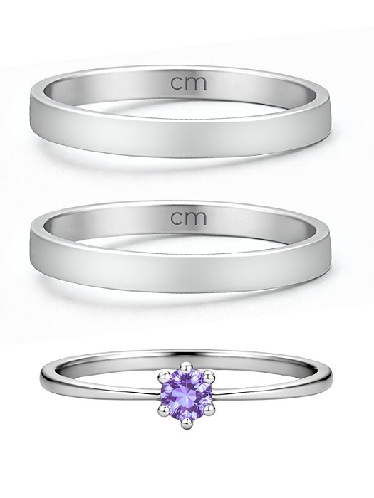 Par de Aliança Holanda 2mm+ Solitário Roxo - Aço Inox