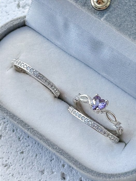 Par de Aliança Bella + Solitário Love Roxo - Prata 950