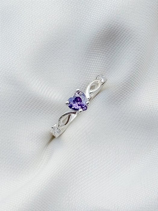 Anel Solitário Love Roxo - Prata 950