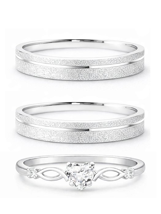 Par de Aliança Delicate 3mm + Solitário Love cristal - Prata 950