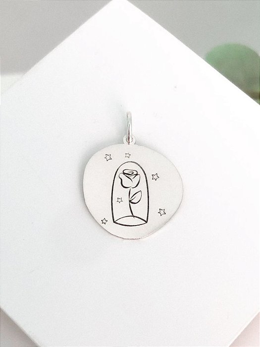 Pingente Medalha Orgânica Flor - Prata 925