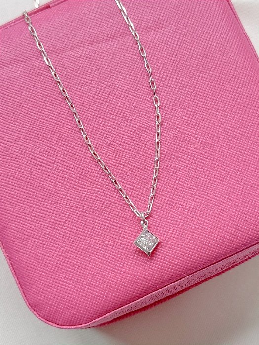 Colar ponto de luz quadrado - Folheado a prata