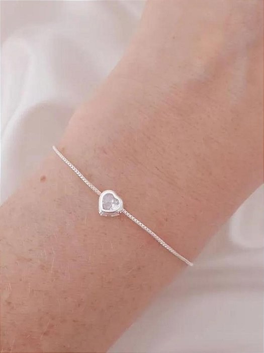 Pulseira coração Cristal - Folheado a prata