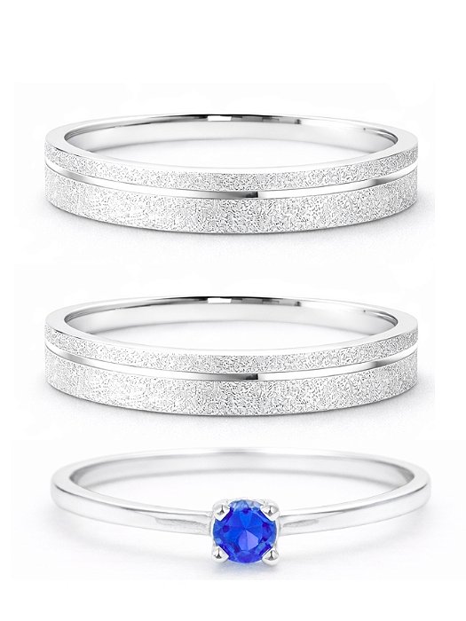 Par de Aliança Delicate 3mm + Solitário encanto Azul Royal- Prata 950