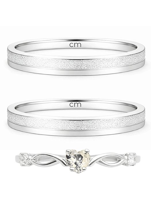 Par de Aliança Alice + Solitário love cristal - Prata 950