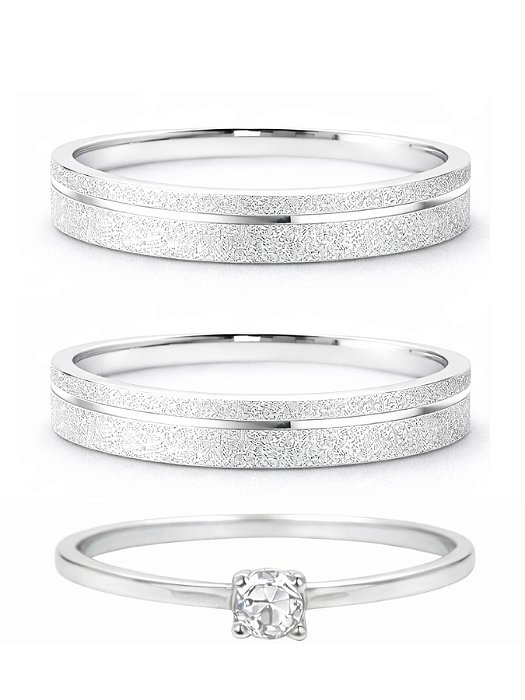 Par de Aliança Delicate 3mm + Solitário encanto cristal - Prata 950