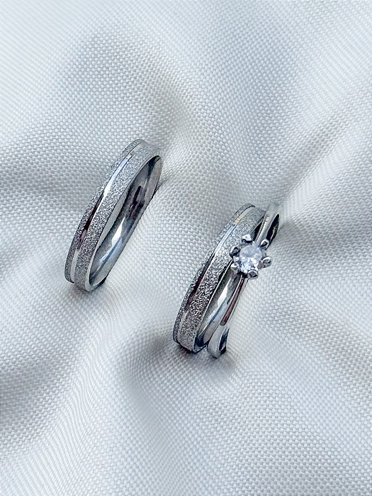 Par de Aliança delicate 3mm + Solitário cristal - Aço inox