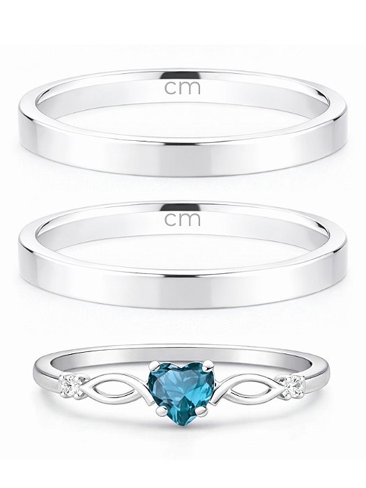 Par de Aliança Holanda 2mm + Solitário Love Azul Claro - Prata 950