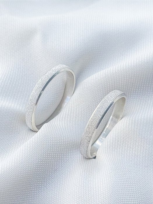 Par de Aliança Diamantada 3mm - Prata 950