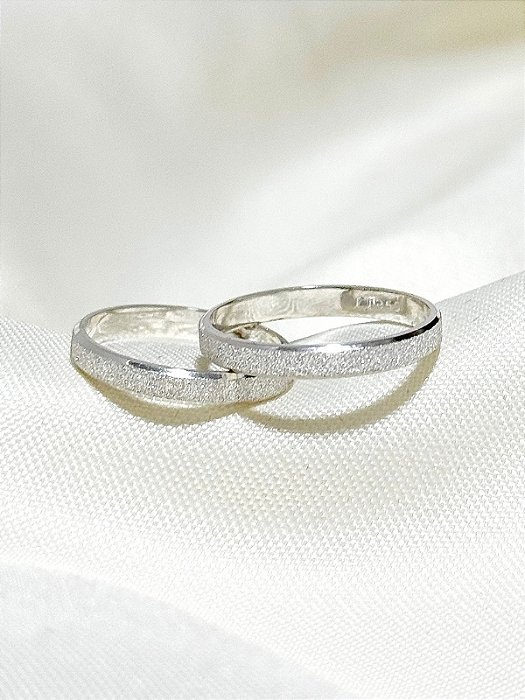 Par de Aliança Diamantada 3mm - Prata 950