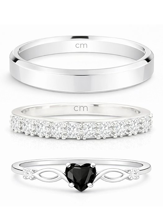 Par de aliança Nobre Chanfrada com pedra + Solitário Love black - Prata 950