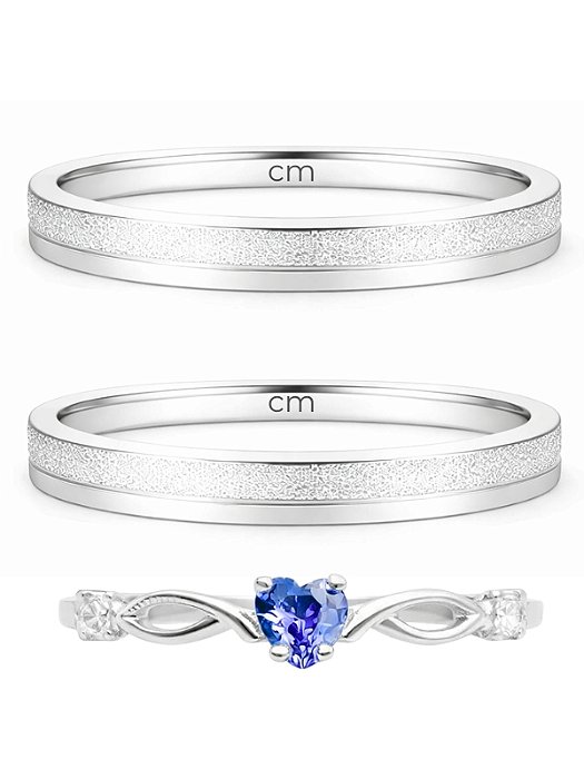 Par de Aliança Alice + Solitário Love azul Royal - Prata 950