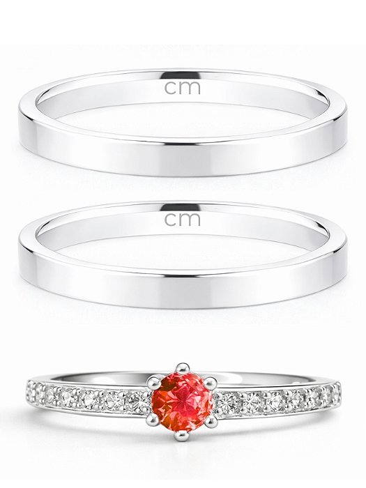 Par de Aliança Holanda 2mm + Solitário Rapunzel vermelho - Prata 950