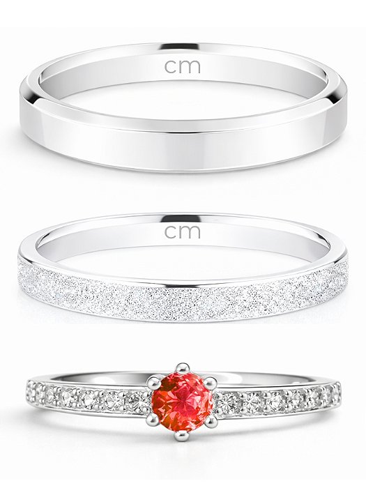 Par de Aliança Snow White 2mm e 3mm + Solitário Rapunzel vermelho - Prata 950