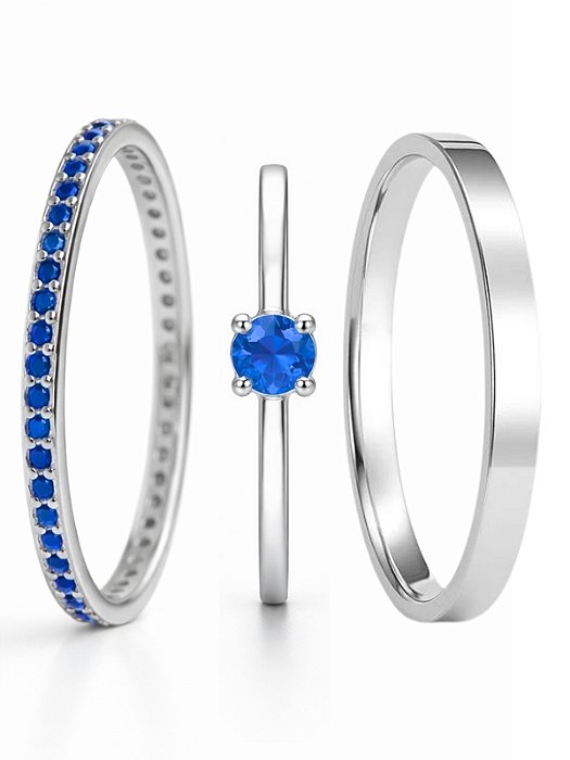 Par de Aliança Polonia com pedra azul + Solitário encanto royal - Prata 950