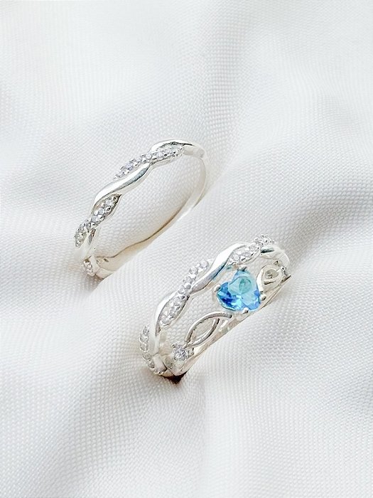 Par de Aliança Mônaco ELAS + Solitário love Azul - Prata 950