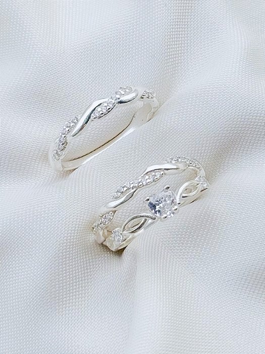 Par de Aliança Mônaco ELAS + Solitário cristal - Prata 950