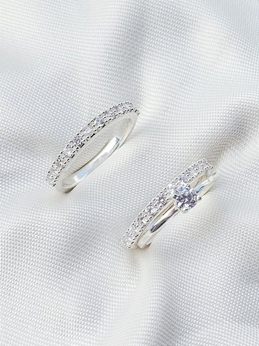 Par de aliança Nobre + Solitário Encanto cristal - Prata 950
