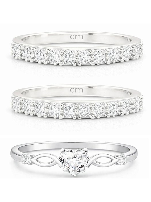 Par de aliança Nobre + Solitário Love Cristal - Prata 950