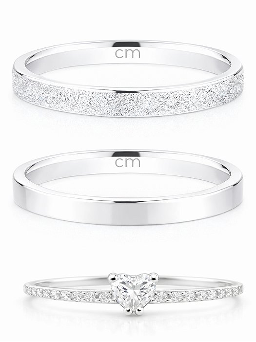 Par de Aliança Snow Reta 2mm + Solitário Mini Love - Prata 950