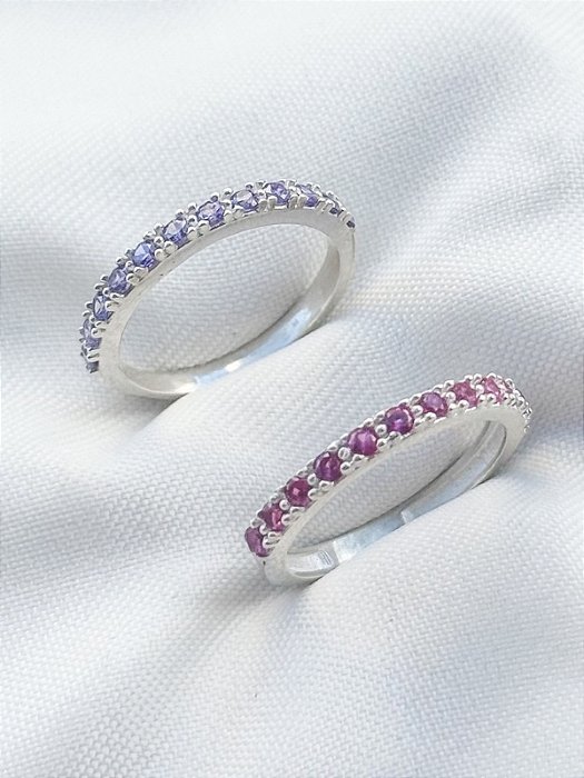 Par de aliança Pace Roxa e Rosa - Prata 950