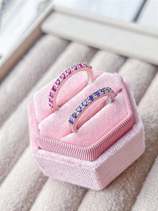 Par de aliança Pace Roxa e Rosa - Prata 950