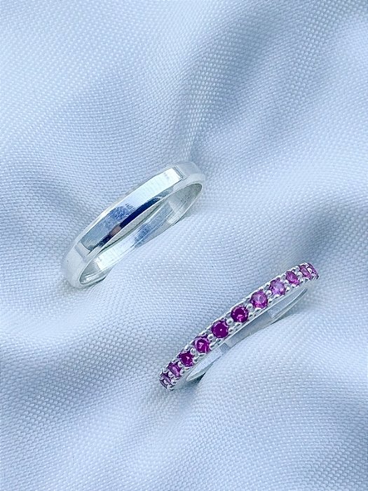 Par de Aliança Pace pink - Prata 950