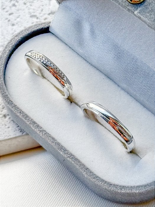 Par de aliança Jasmin com pedra - Prata 950