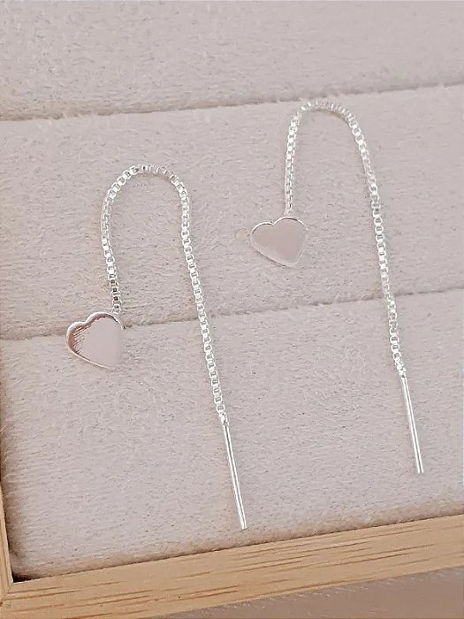 Brinco fio coração - Folheado a prata