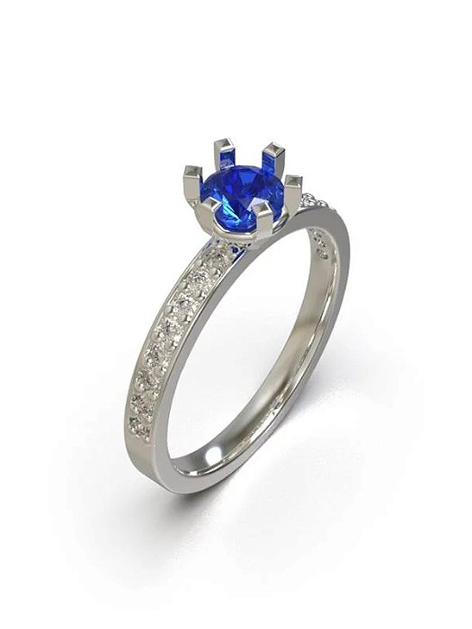 Anel Solitário Crown Azul Royal - Prata 950