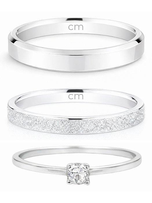 Par de Aliança Snow 2mm e chanfrada 3mm + Solitário cristal - Prata 950