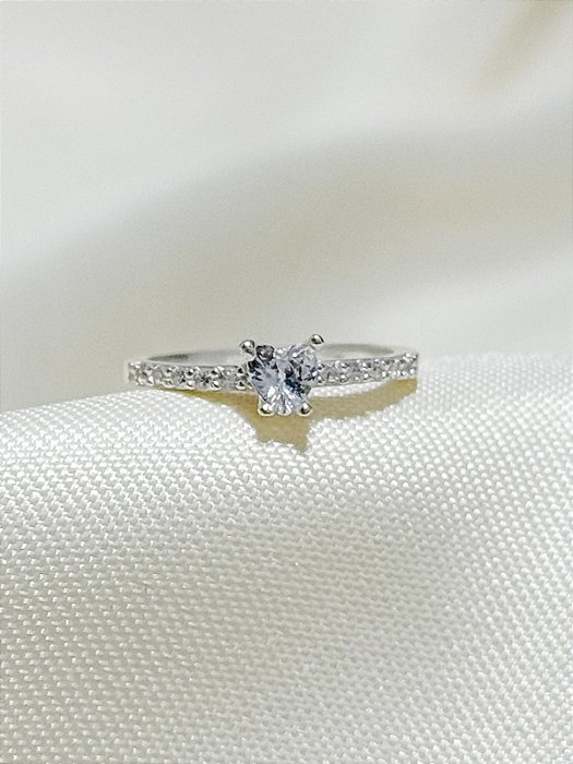 Anel solitario mini love Cristal - Prata 950