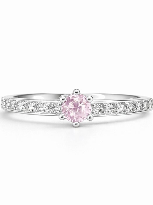 Anel solitário romantic rosa claro - Prata 950