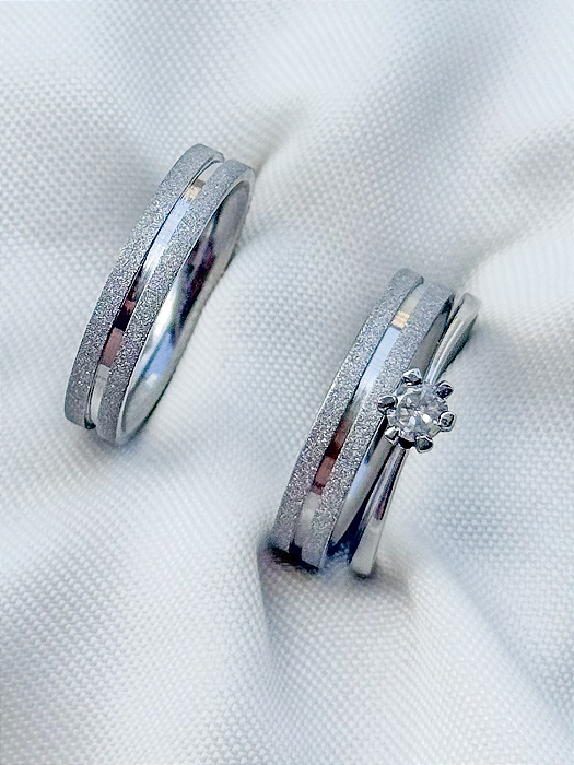 Par de Aliança Delicate + Solitário Cristal - Aço Inox