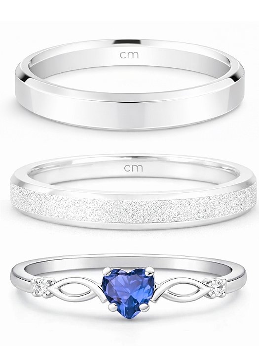 Par de Aliança Snow + Solitário Love Azul - Prata 950