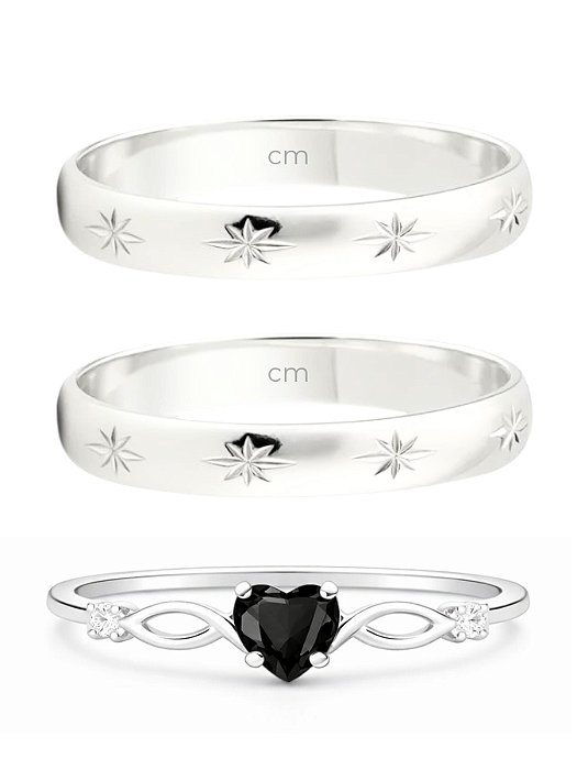 Par de aliança Moscou + Solitário Love black - Prata 950