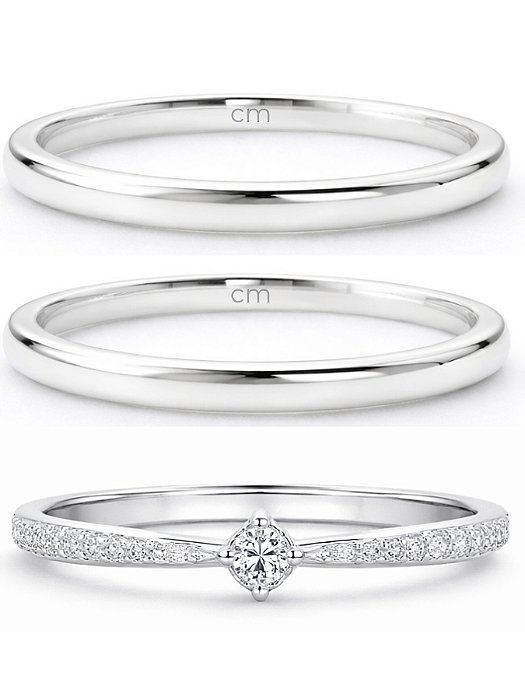 Par de Aliança Julieta 2mm + Solitário Cinderela - Prata 950