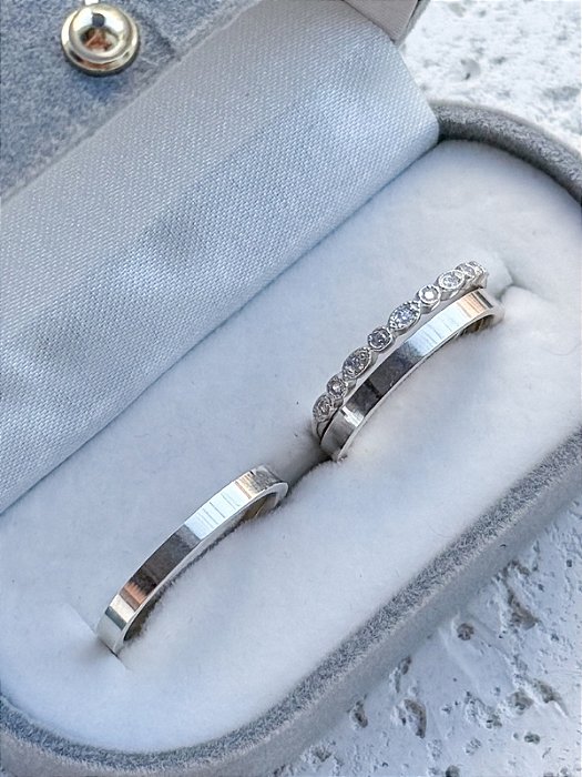 Par de Aliança holanda 2mm + Solitário aparador Idea