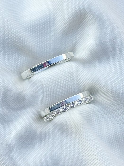 Par de Aliança holanda 2mm + Solitário aparador Idea