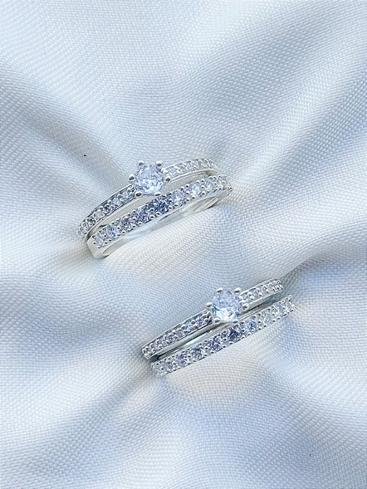 Par de Aliança pace +Solitários Romantic - Prata 950