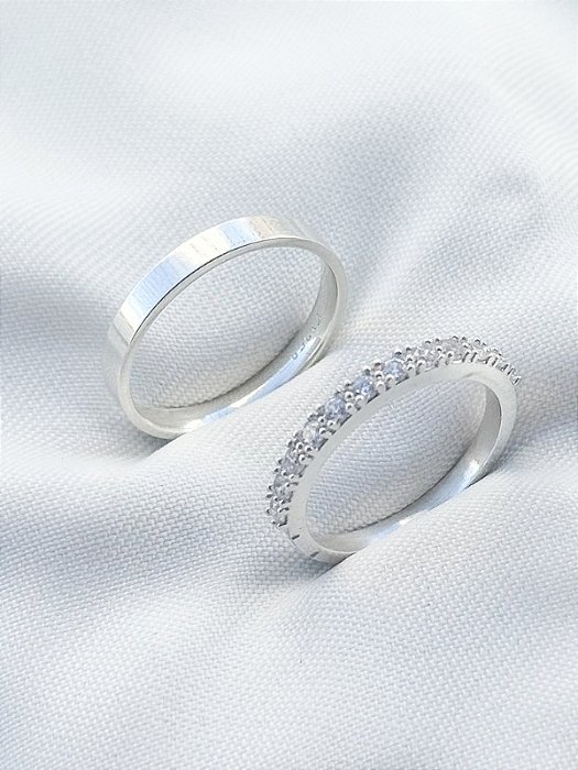 Par de aliança Pace com pedra + holanda 3mm - Prata 950