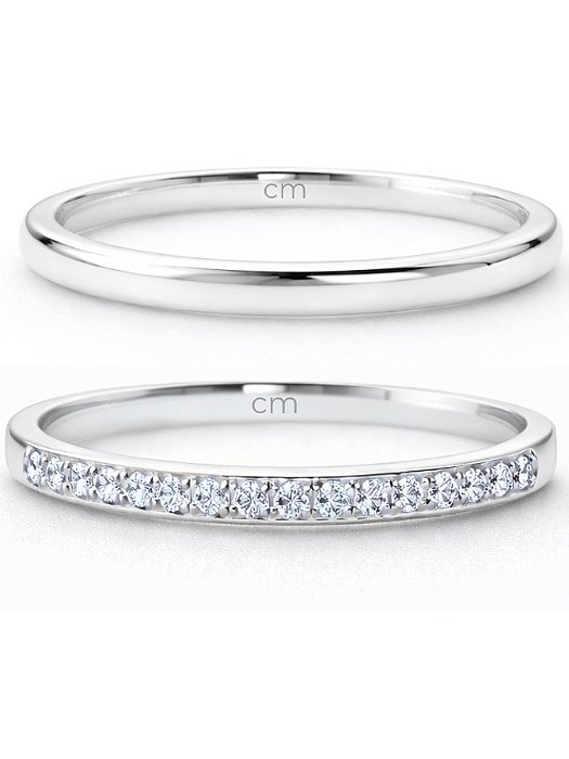 Par de Aliança Julieta 2mm com pedra meia volta - Prata 950