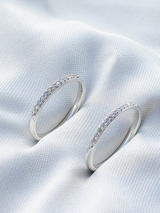 Par de Aliança Julieta 2mm com pedra meia volta - Prata 950